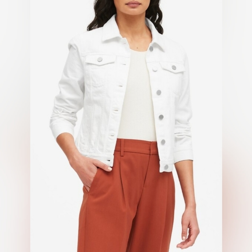 White Women's Denim Jacket - Classic Button-Front